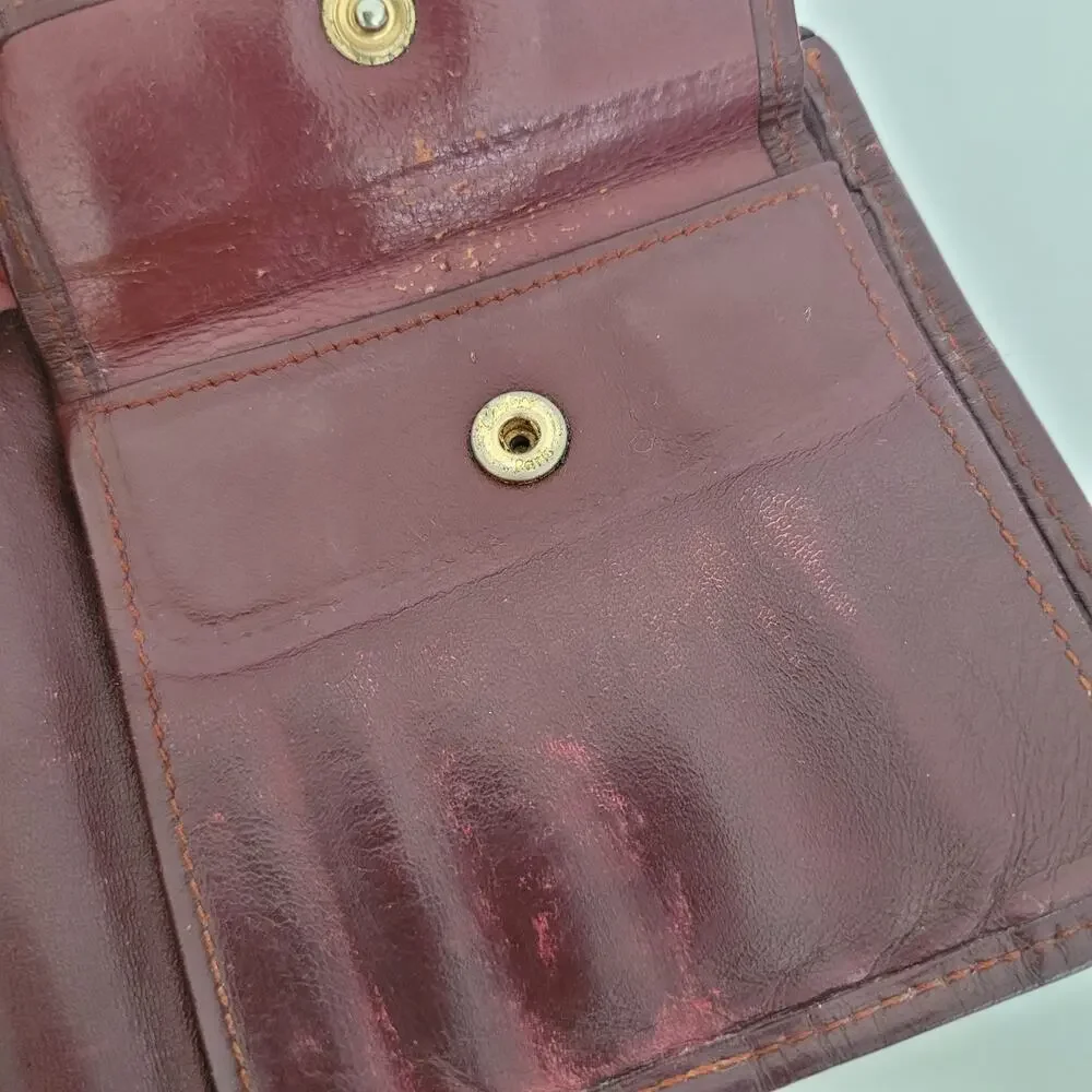 Cartier Men's Vintage Bifold‎ Leather Bordeaux Red Wallet Medium Retro Card Fair